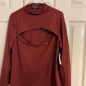 Mock-neck - Cutout Blouse - Maroon